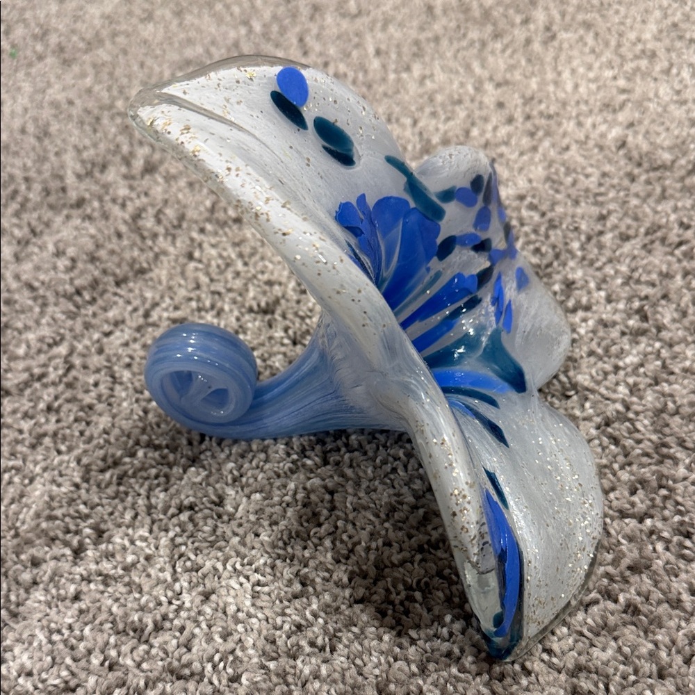 Elegant Blue and White Glass Flower Sculpture